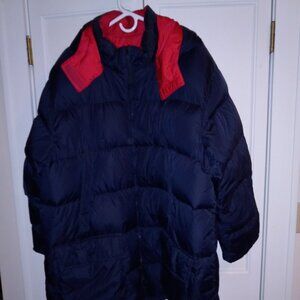 Lands End 3X Down Puffy Coat Jacket Navy Blue & Red Reversible Womens 24W 26W
